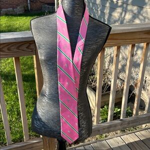Lilly Pulitzer Pink Striped Silk Tie with Black Green and White Accent NWT